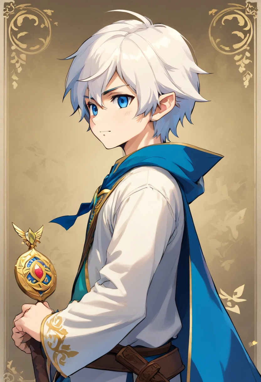 Story of a boy with short white hair and blue eyes