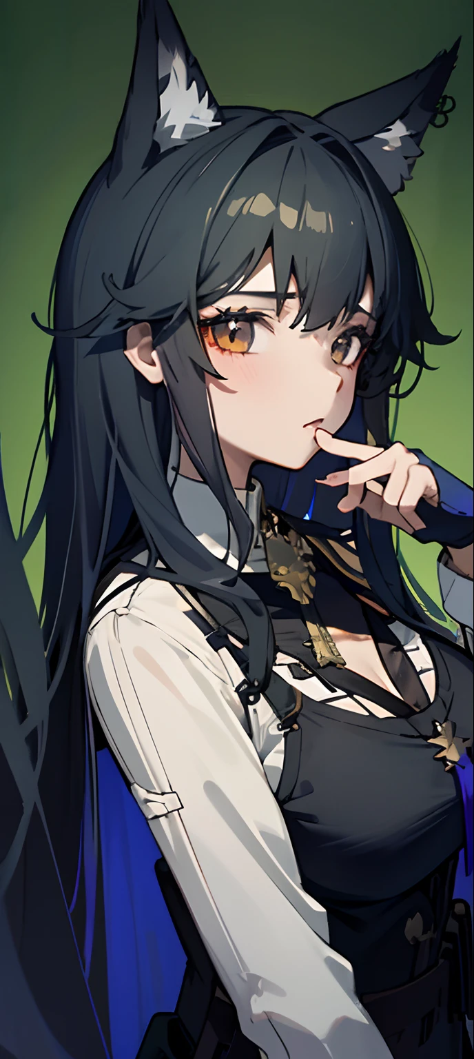 1girll, Animal_hor ears, Gradient, Gradient_Background, Green_Background, Looking_at_peeping at the viewer, Large breasts_cleavage, JM soloist