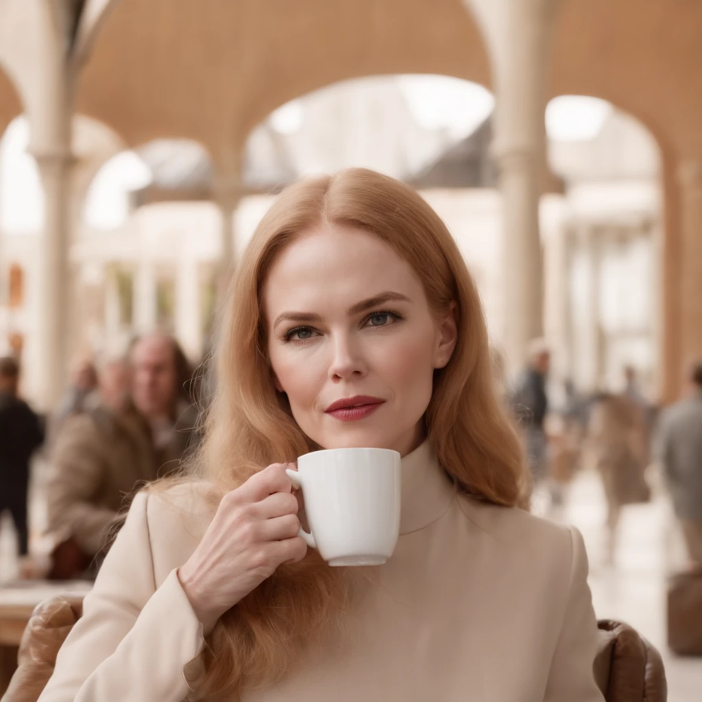Nicole man drinking a coffee in luxury outdoor shopping mall