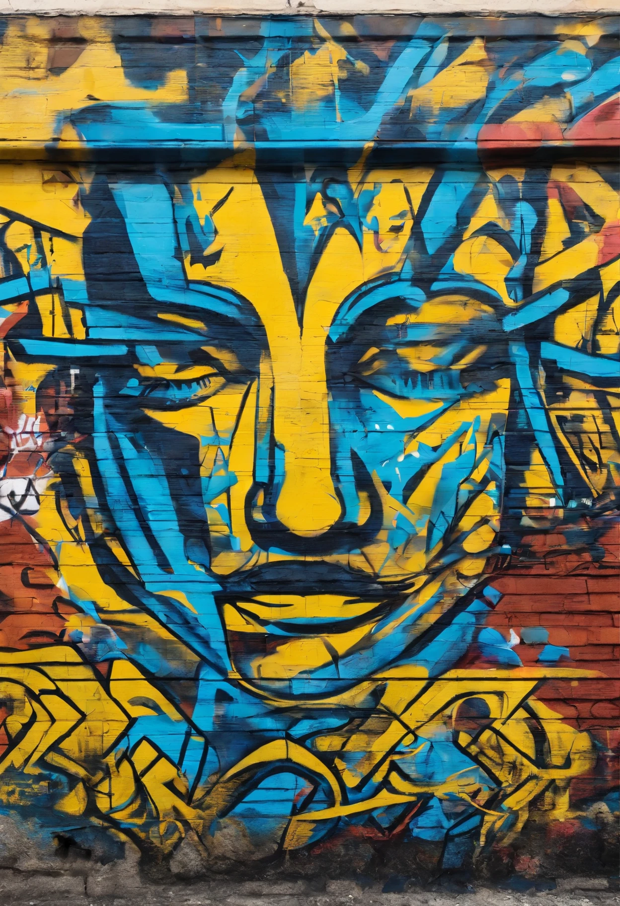 Prompt: rosto expressivo com cores em tons de azul e amarelo. barba que tenha muitos metros de comprimento, ventania