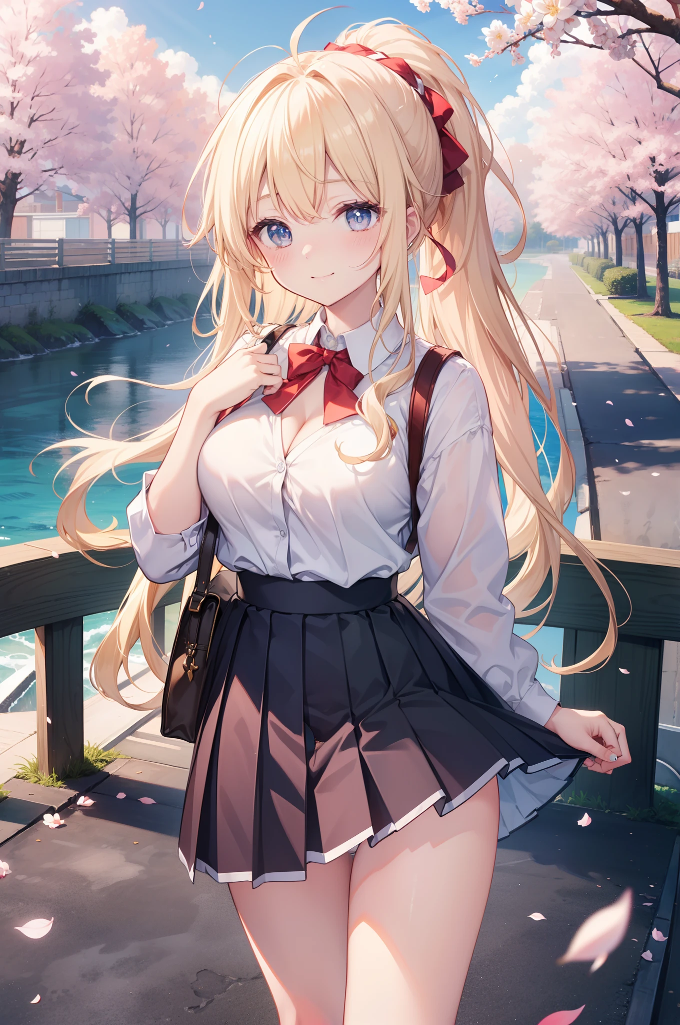 Anime girl with long blonde hair and a bow tie posing for a picture ...