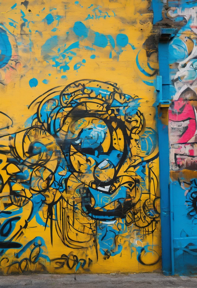 Prompt: rosto barbudo e sorridente em tons de azul e amarelo