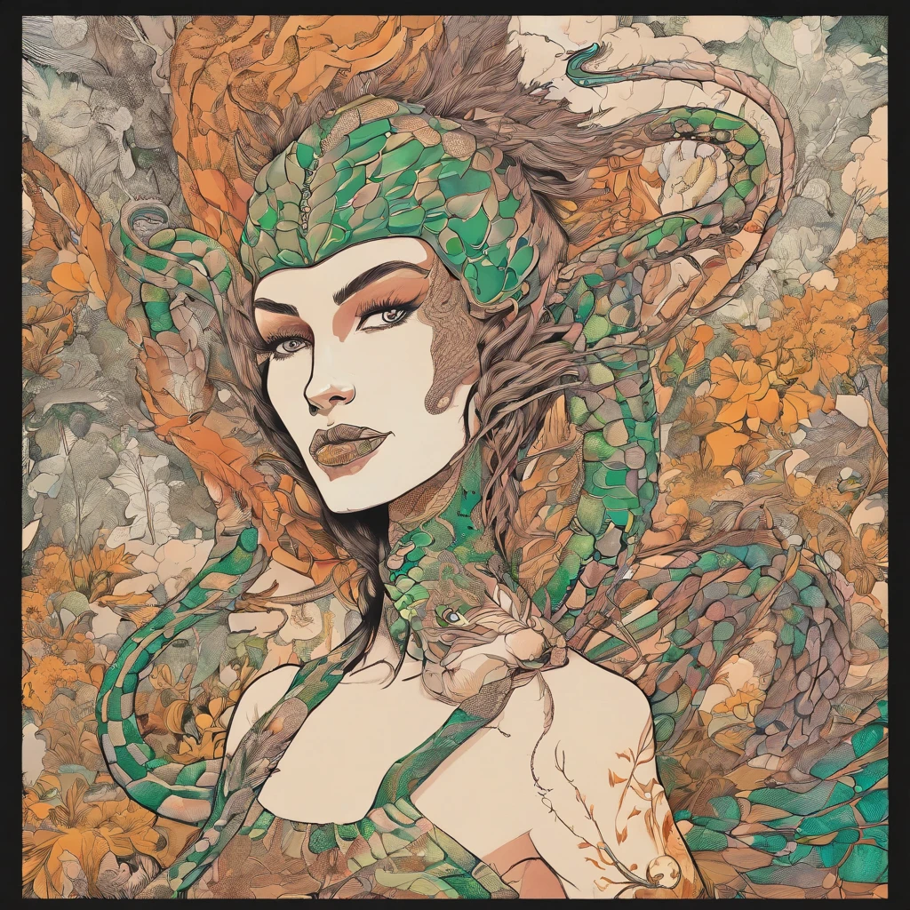 Dragon Woman, cubism paint, plans, green, picasso, asian dragon, fish skin