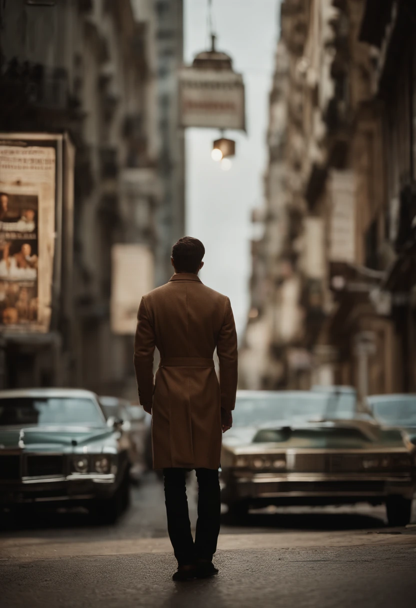 Uma imagem de uma pessoa com um olhar entediado, looking at an environment full of ad boards everywhere. The caption can emphasize how ad saturation can distract and tire out the target audience, making them less receptive to advertising messages.