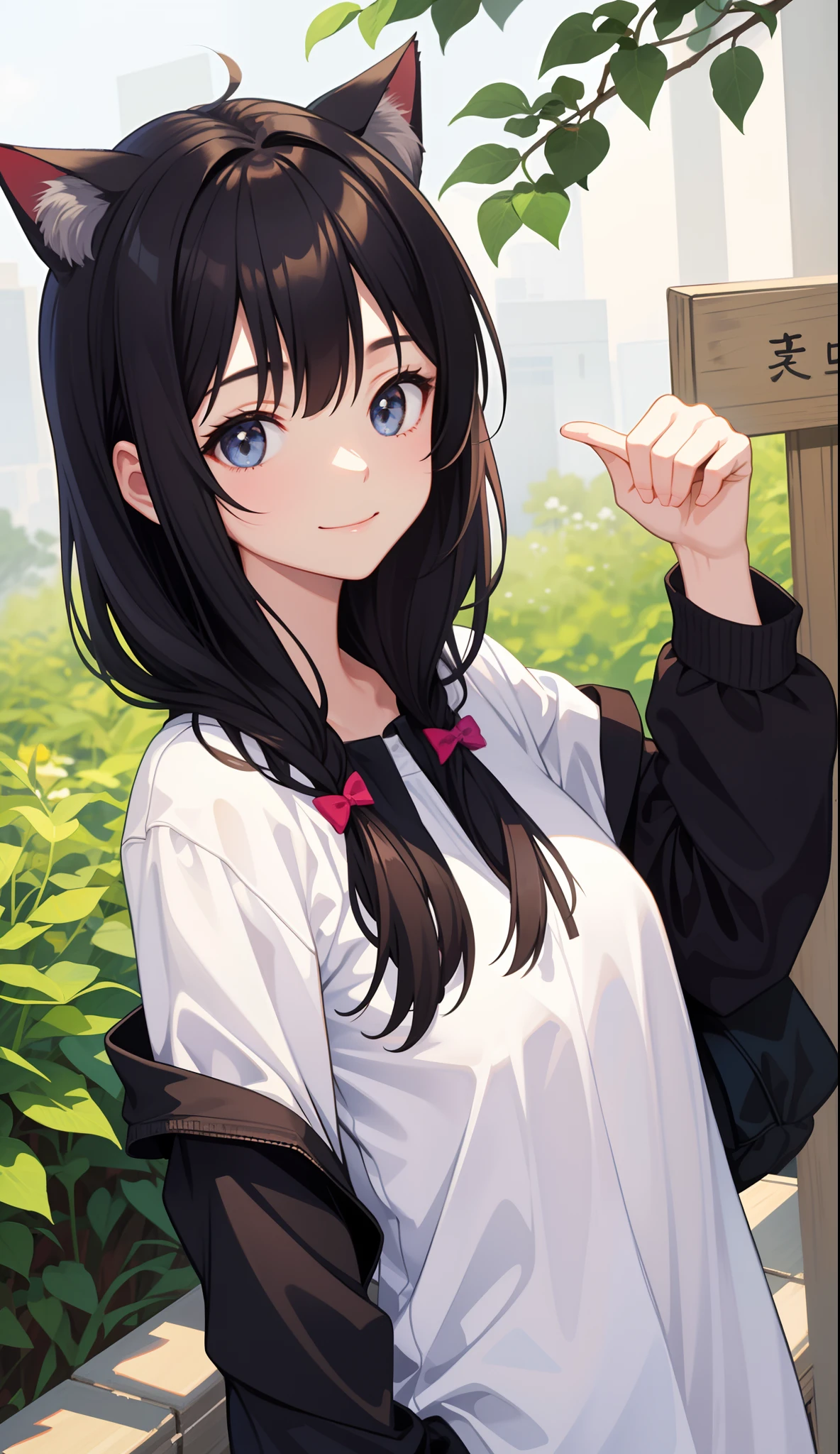 1girl in、AS-Adult、A smile、Cat lady、(small tits)、Upper body portrait、