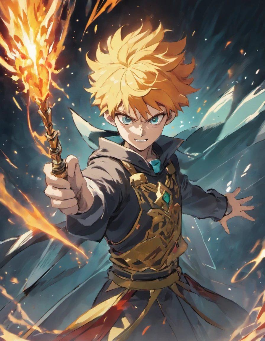 Asta from Black Clover, wielding his powerful anti-magic sword, surrounded by intense spellcasting, showcasing his determination and strength.