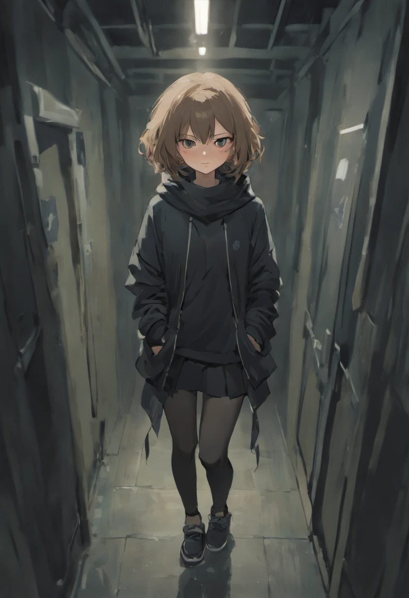 The girl I encountered stood at an impressive 6 feet and 1 inch (185 cm), her silhouette slender and graceful. Her fair skin was smooth and flawless, a perfect canvas for the moonlight to cast its gentle glow upon. She donned a black, zip-up hoodie that clung snugly to her lithe frame, its soft, fleece-like material swaying gently with each step. Underneath, a dark-gray T-shirt peeked out, revealing a hint of her collarbone.
Her jeans were a pair of well-worn, slim-fit black denim, faded just enough to add character. A subtle tear on her right knee spoke of adventures past. On her feet, she wore sleek black sneakers with pristine white soles, a stark contrast to the darkness that surrounded her. They gleamed as if untouched by the world's troubles.
Her hands were shrouded in supple black leather gloves, extending gracefully past her wrists. They glistened with an otherworldly sheen, concealing any traces that might betray her presence.
Her face remained a mystery, hidden behind a scarf as dark as the night itself. Only her eyes, deep pools of brown, were visible, radiating a keen and focused determination. The scarf's fabric flowed like a shadowy river, adding an air of mystique to her enigmatic presence.
In the world of anime, she would be the mysterious anti-heroine, a figure shrouded in darkness yet exuding an undeniable allure, a character destined for a captivating story of secrets and intrigue.