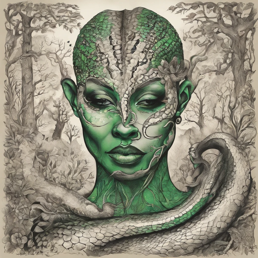 Medusa, hand drawn sketch, pen and ink line illustration, candid, double exposure, silhouette, optical illusion,((art style "Sean Gordon Murphy" comic drawing, splash panel)), nyctophobia, craftsmanship nuance, full body portrait, (background, pine barrens, entropy, rewilding, magic hour sunset with galaxy stars, cosmos), comics of the 1990's, harsh ink lines, expressive ink techniques, distinctive line work, precise harsh strokes, dynamic expressive linework full body portrait, (body, Naga, snakefolk, lower body snake tail, snake woman hybrid, bald, hairless, skeleton, body drawn in Frederic Delavier musculature anatomical illustration art style, (horror, abstract, surreal, body, cosmic), ((colors, forest green to earth brown, merge bleak muted deep fiery radiant glowing ROYGBIV)), snake skin tattoos, piercing eyes, snake pupils), (face, ornate black metal corpse paint, resembles Grace Jones), snake skin dress, subliminal orchids, , (art style Gerardo Zaffino charcoal), unfinished,