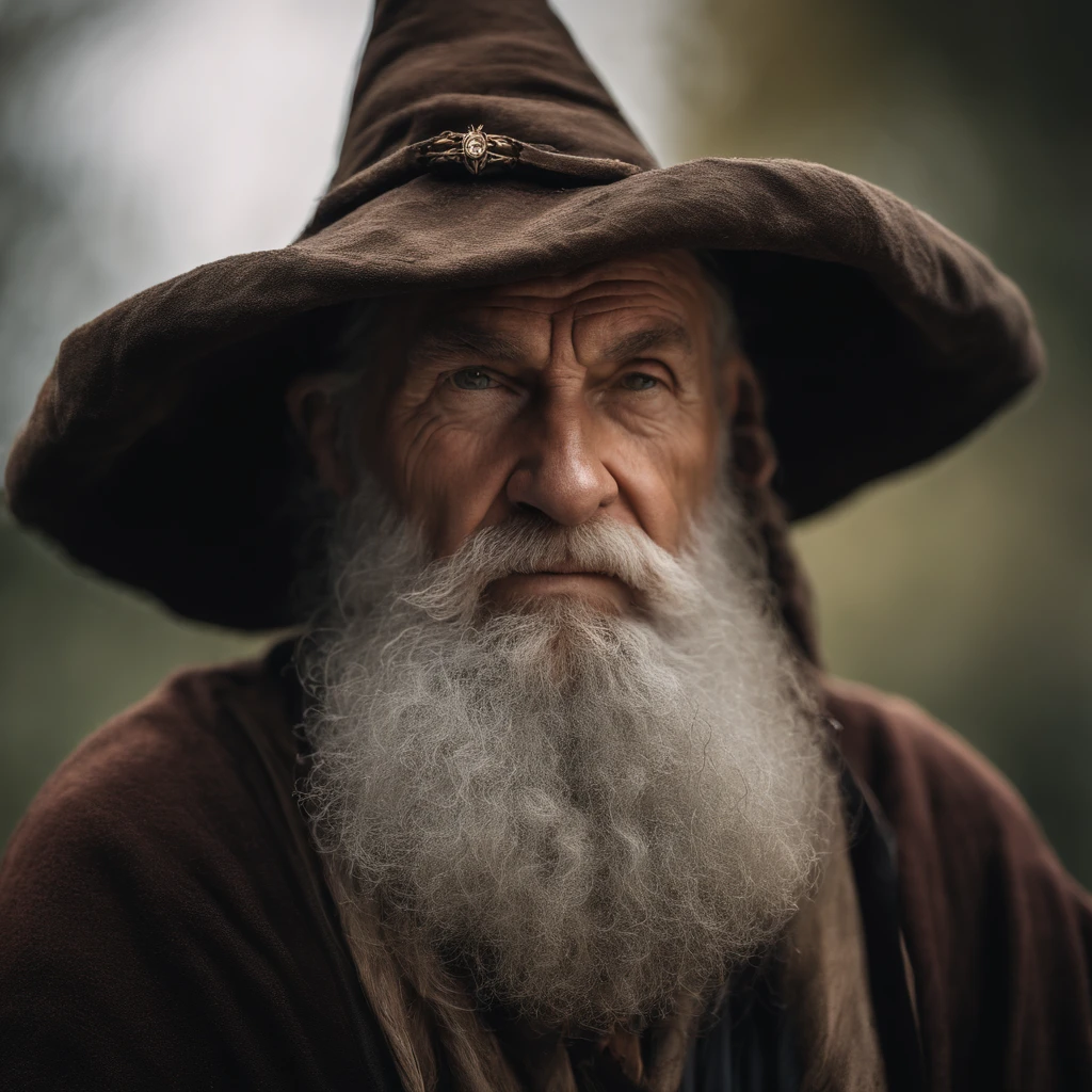 A portrait of a wizard, bearded, wrinkled, weathered, with piercing eyes, detailed face, high details, photography, natural light, Nikon D850, 50mm, f/1.4