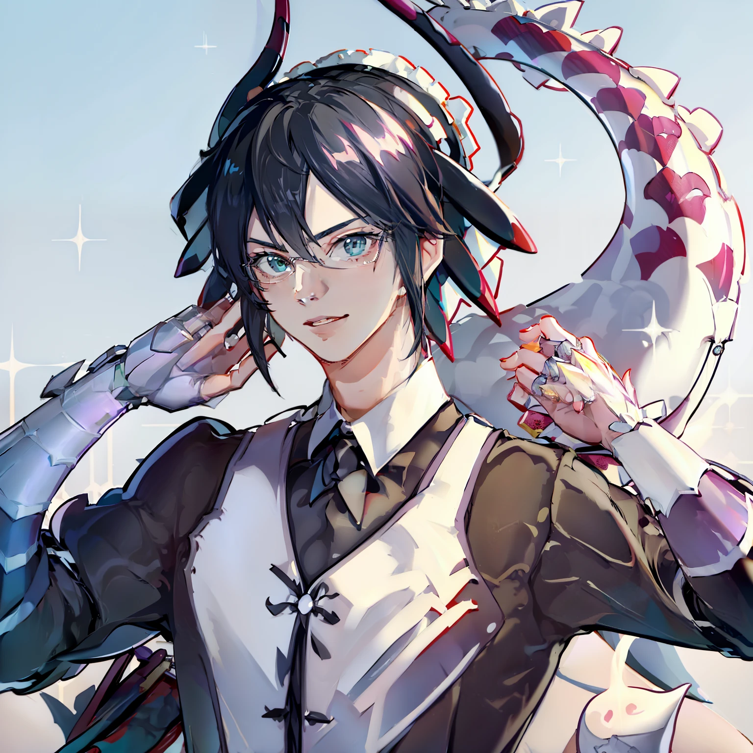 house_dragonmaid as a Male Butler, Dynamic pose, High quality , masterpiece,High aesthetic , 1 boy  ,solo