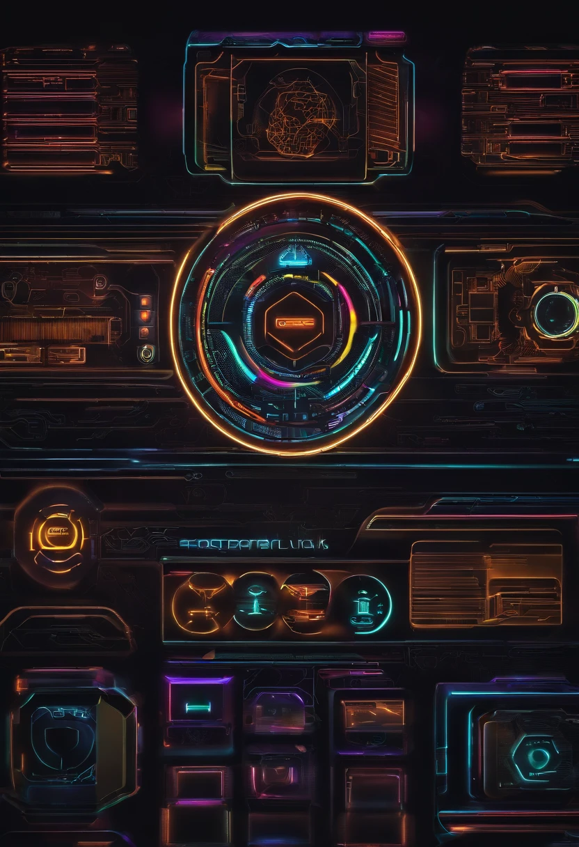Imagine a logo of technological products, com tema de fundo escuro e cores neon, contendo o nome Essential Tech.