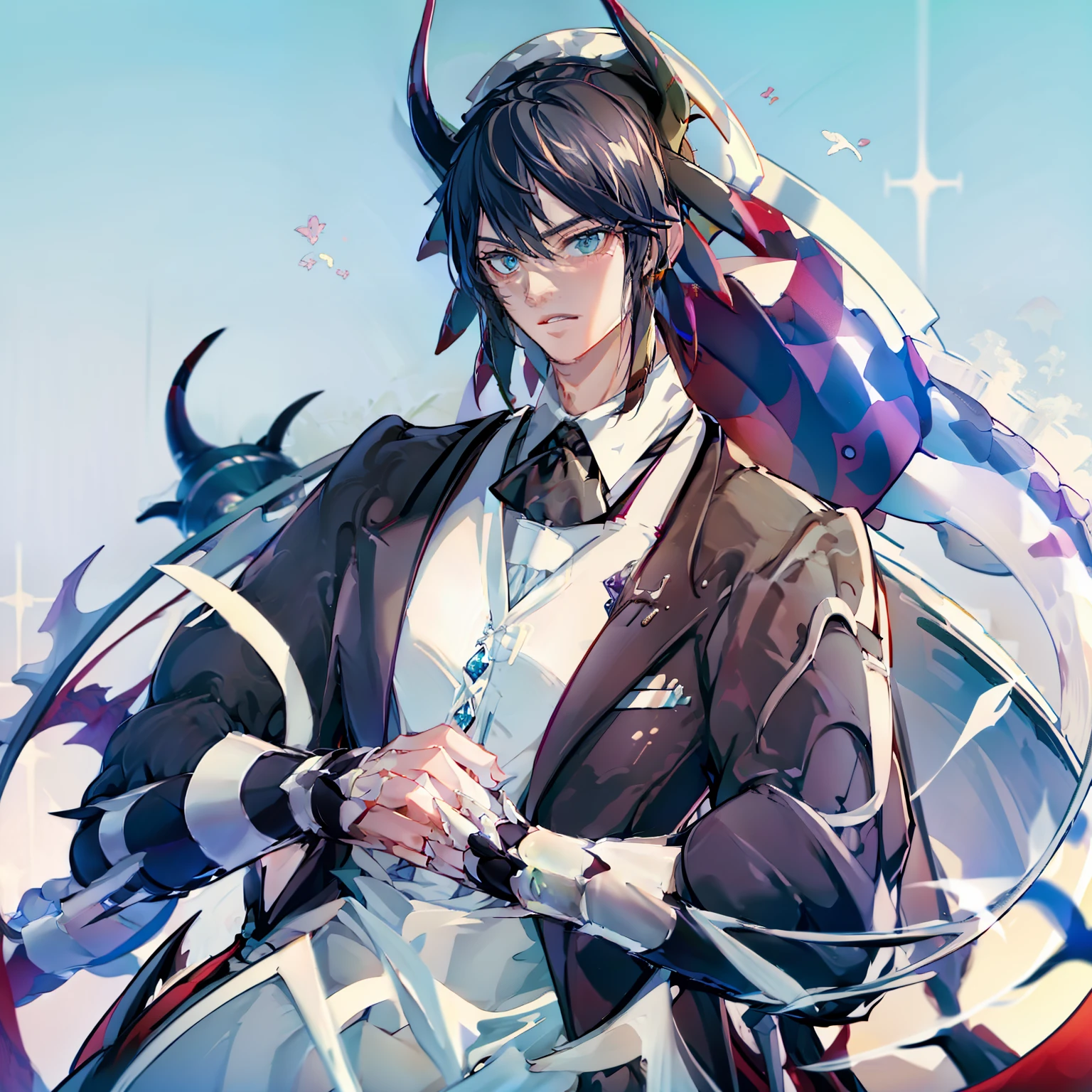 house_dragonmaid as a Male Butler, Dynamic pose, High quality , masterpiece,High aesthetic , 1 boy  ,solo