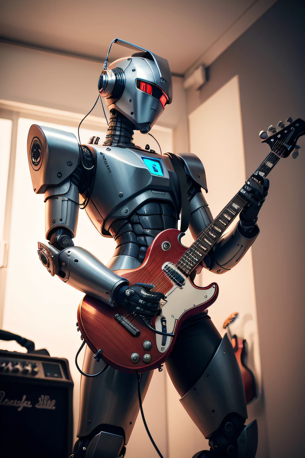 The robot holding the guitar