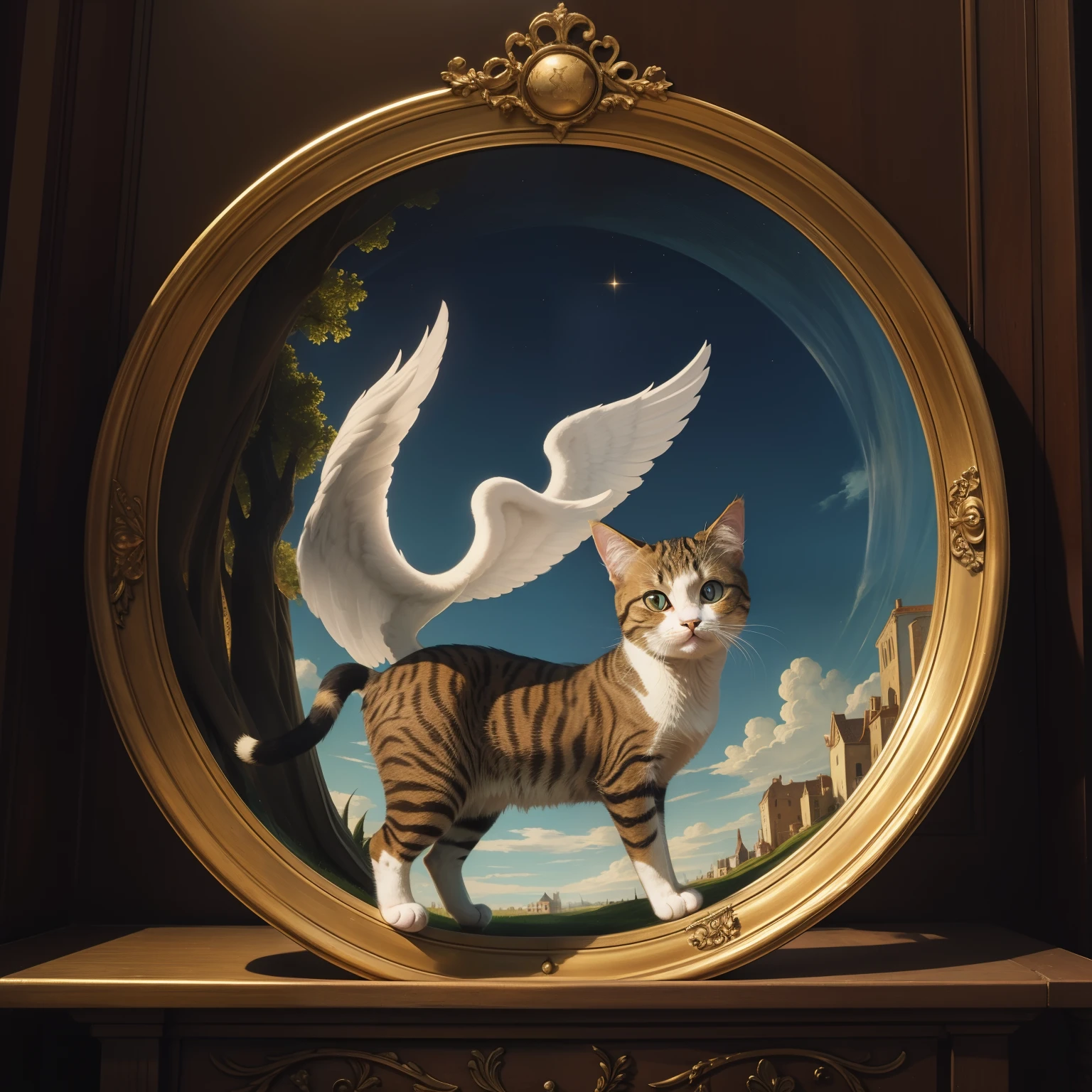 A cute cat descended like an angel to the world below Renaissance painting Beautiful fece Deities々Right