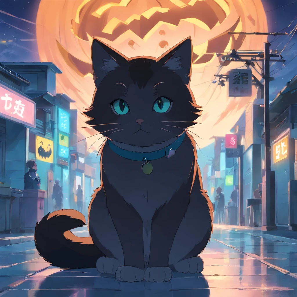 Halloween、Cat in art, Narrow-eyed grooming、leisure、Main color Black, Secondary color cyan, Pastel pink background, artistic, Sophisticated, Warm style, Shapes include abstract cats, Playful forms, Elegant piece, Textures include fur textures, Smooth paint, Fabric texture, The lines contain graceful lines, Natural curves, Delicate silhouette, The shape is elegant, approachable, Expressive, Aesthetic.