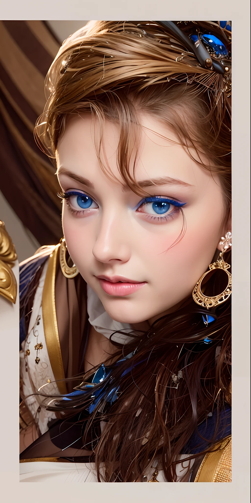 Blue eyes,Cute face , 8k , professional photography, beautiful eyes, Ultra realistic face, Looks very beautiful queen,