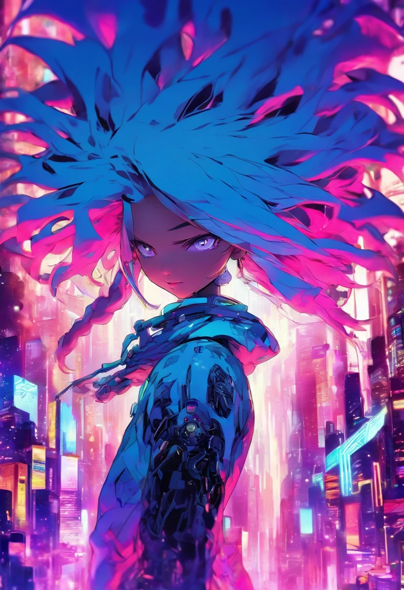 anime girl with white hair and blue eyes with a futuristic background, digital cyberpunk anime art, digital cyberpunk - anime art, detailed digital anime art, dreamy psychedelic anime, digital anime art, anime girl with cosmic hair, digital art on pixiv, digital anime illustration, anime style 4 k, cyborg - girl with silver hair, anime styled digital art, cyberpunk art style