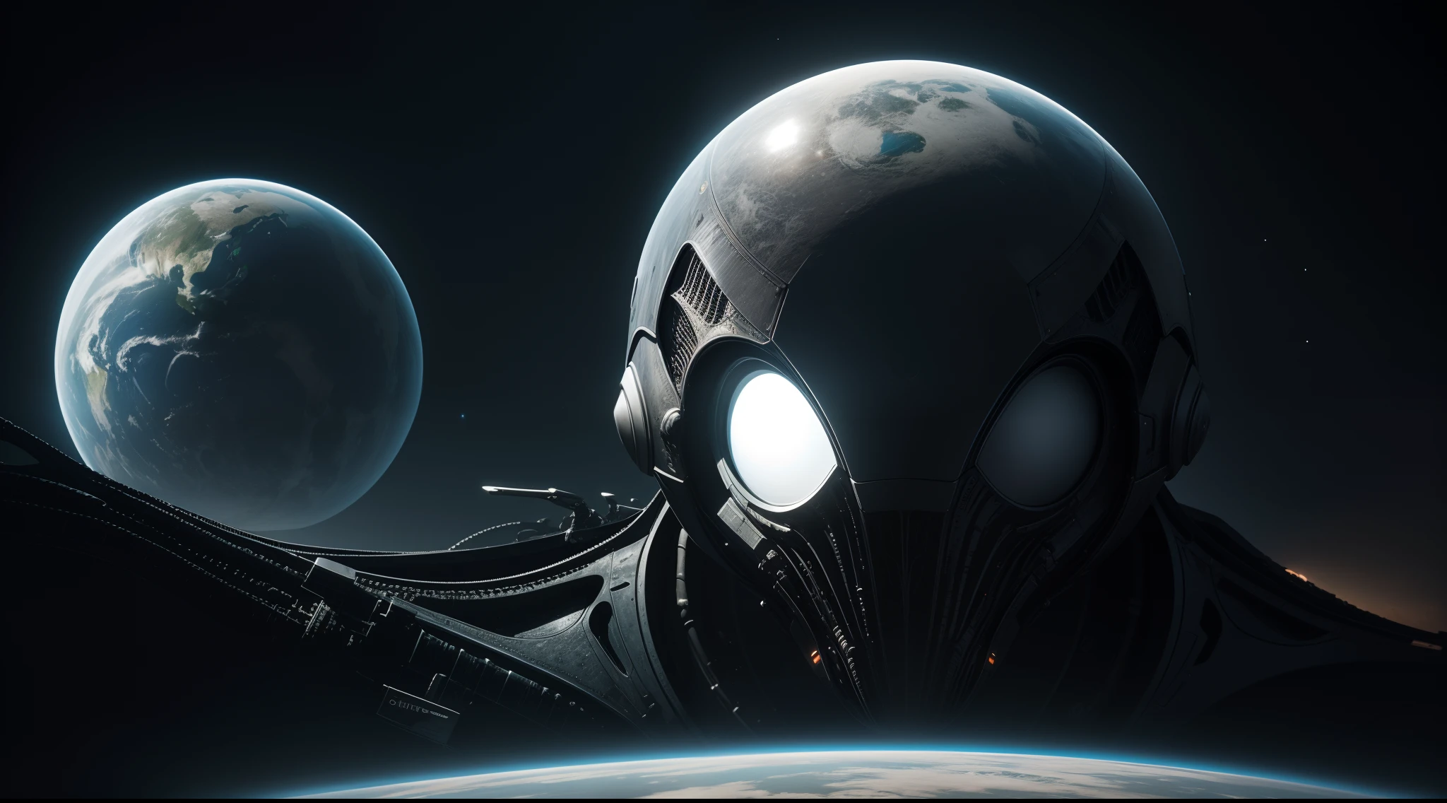 Planeta Artificial, hiper real , h.r. Giger concept-art minimalista para Alien, plataforma espacial 8K, desde el espacio hiper realismo