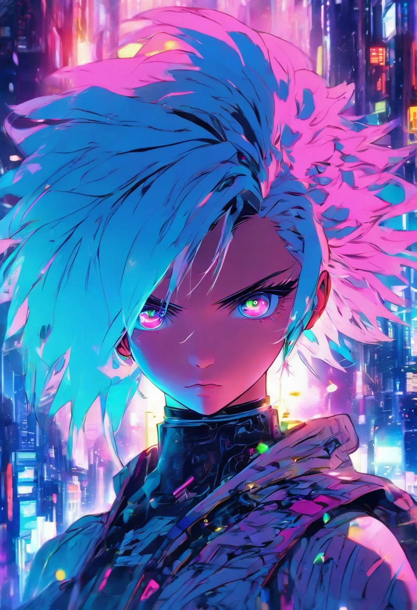 anime girl with white hair and blue eyes with a futuristic background, digital cyberpunk anime art, digital cyberpunk - anime art, detailed digital anime art, dreamy psychedelic anime, digital anime art, anime girl with cosmic hair, digital art on pixiv, digital anime illustration, anime style 4 k, cyborg - girl with silver hair, anime styled digital art, cyberpunk art style