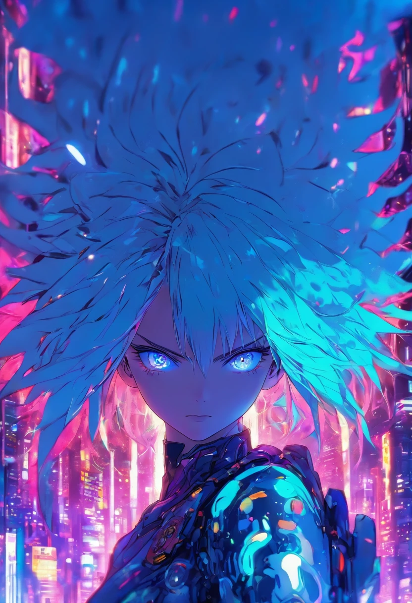 anime girl with white hair and blue eyes with a futuristic background, digital cyberpunk anime art, digital cyberpunk - anime art, detailed digital anime art, dreamy psychedelic anime, digital anime art, anime girl with cosmic hair, digital art on pixiv, digital anime illustration, anime style 4 k, cyborg - girl with silver hair, anime styled digital art, cyberpunk art style