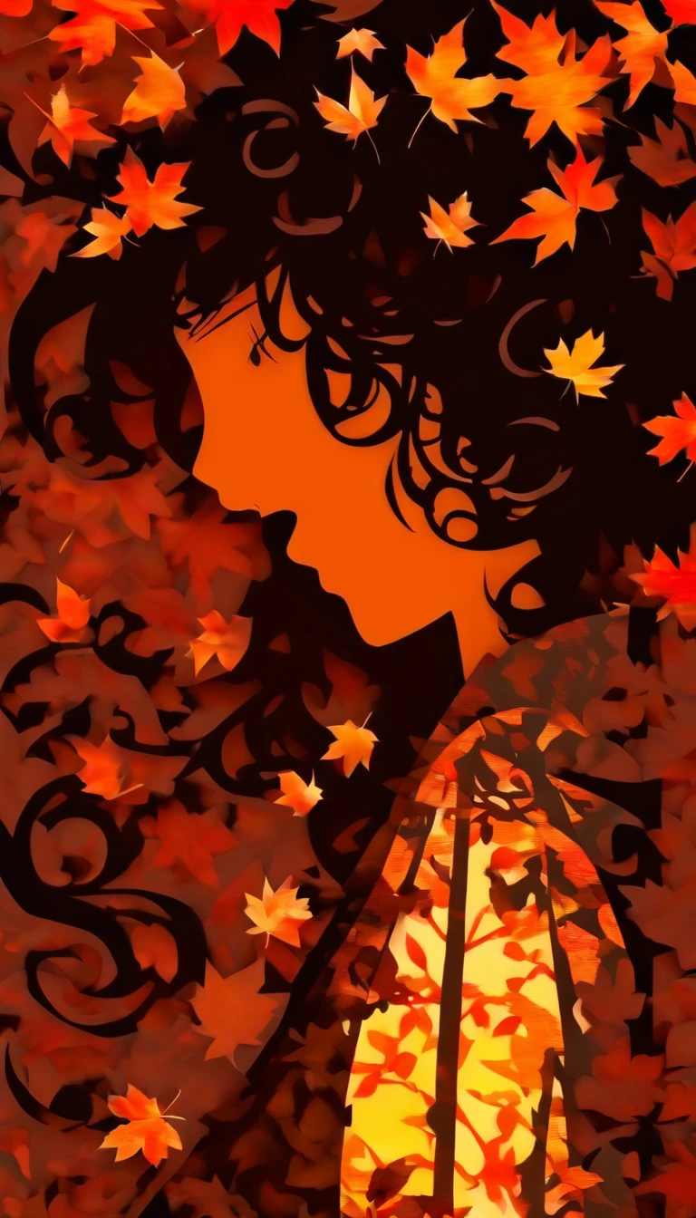 (Silhouette Art,cutouts:1.6)
(((Paper cutting art,A world where only black exists:1.3)

(Cowboy Shot),1 girl,Solo,
(Kimono Girl,profile:1.2),white, Clear and beautiful face,

BREAK
(Yellow and red autumn leaves)
Textured glass background,