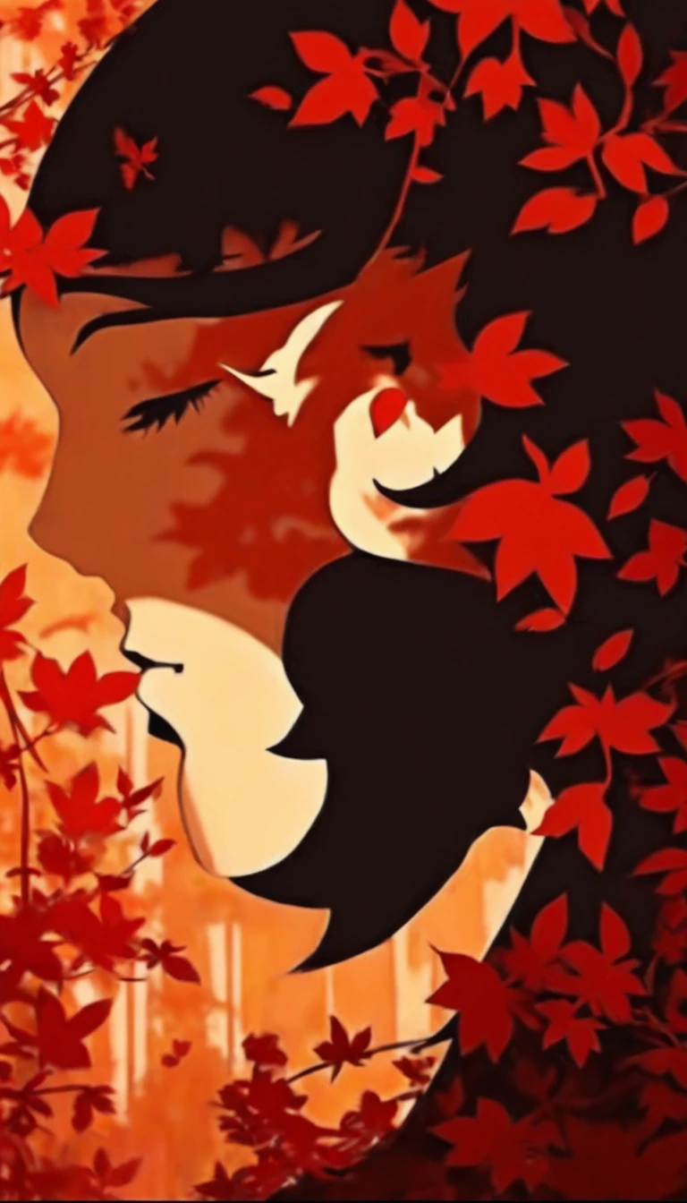 (Silhouette Art,cutouts:1.6)
(((Paper cutting art,A world where only black exists:1.3)

(Cowboy Shot),1 girl,Solo,
(Kimono Girl,profile:1.2),white, Clear and beautiful face,

BREAK
(Colored leaves、amarelo　red:1.3)
Textured glass background,