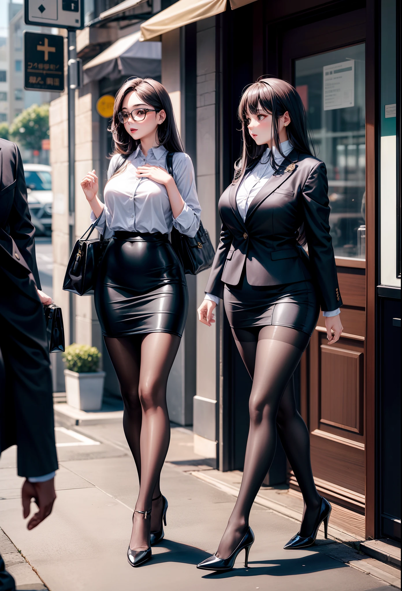 oud、a beauty girl、Excellent style、Good buddy、Glamorous、Business suits、skirt by the、Pantyhose、high-heels、s Office、It's standing、full body seen、and a cross-body bag、Pie slash、Hang the bag diagonally，Full-figured