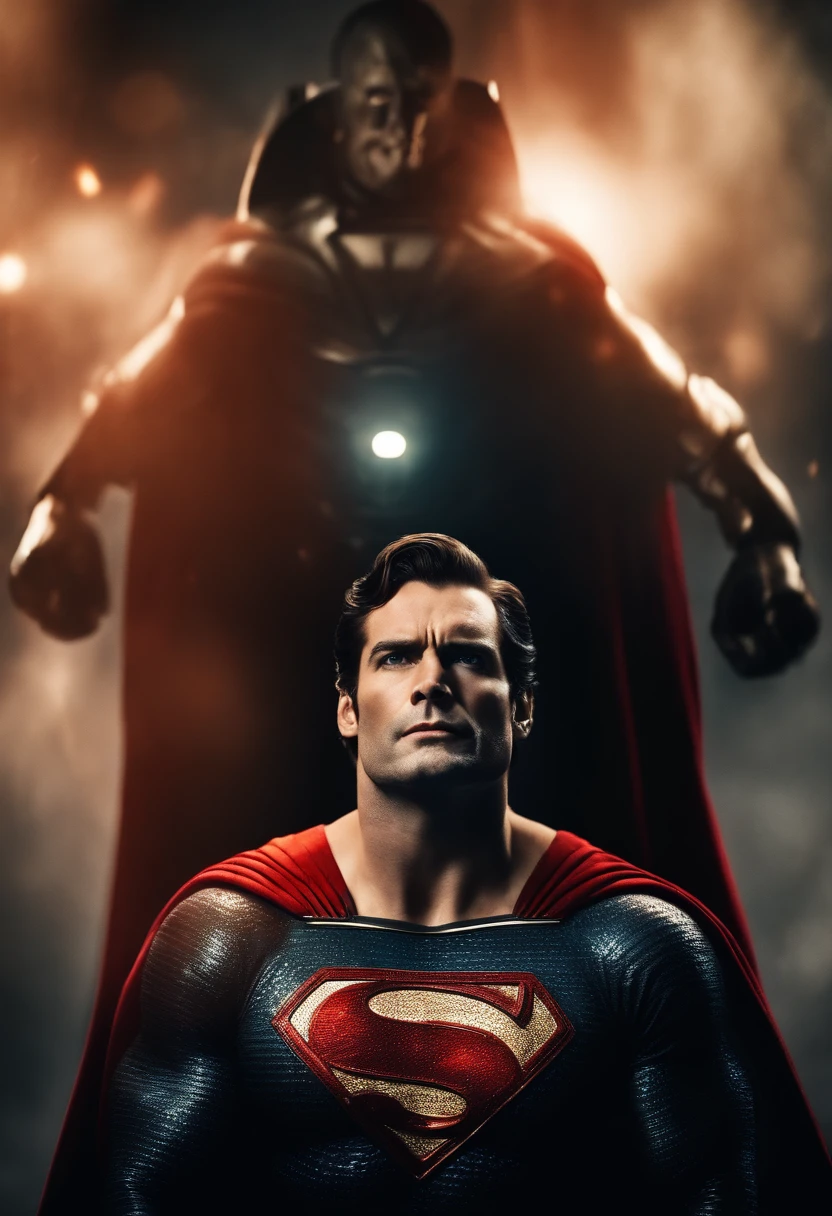 Evil Superman, red laser from eyes, looking angressive.