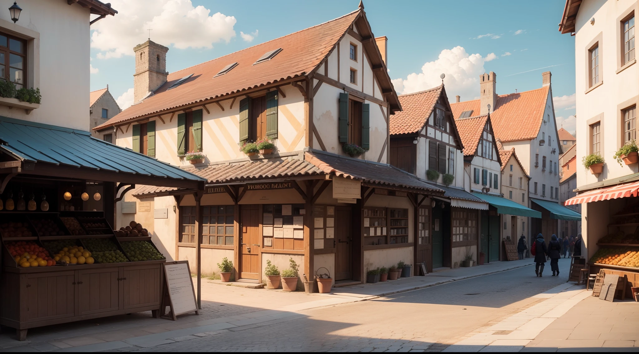European outdoormarket's street, exterior view, vulgar, poor, 15th century, medieval, market, simple but detailed, no modern people, no people, no person,