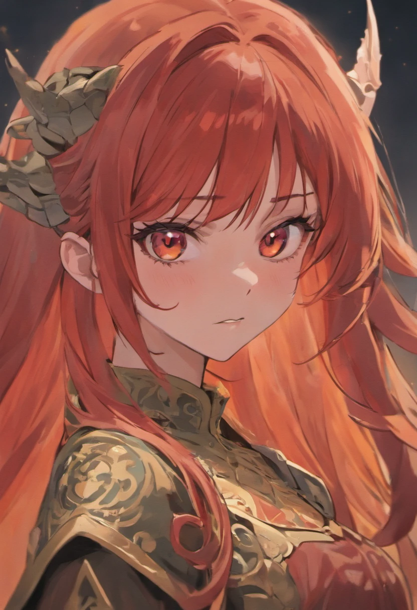 A close up face portrait of a gorgeous orc lady, Long red hair,
