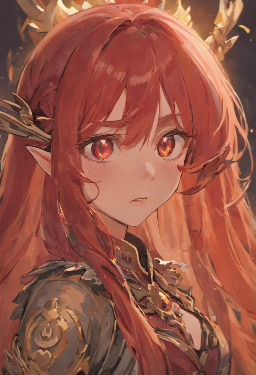 A close up face portrait of a gorgeous orc lady, Long red hair,