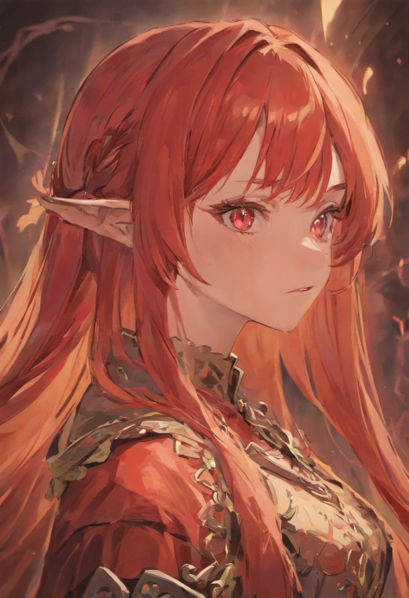 A close up face portrait of a gorgeous orc lady, Long red hair,