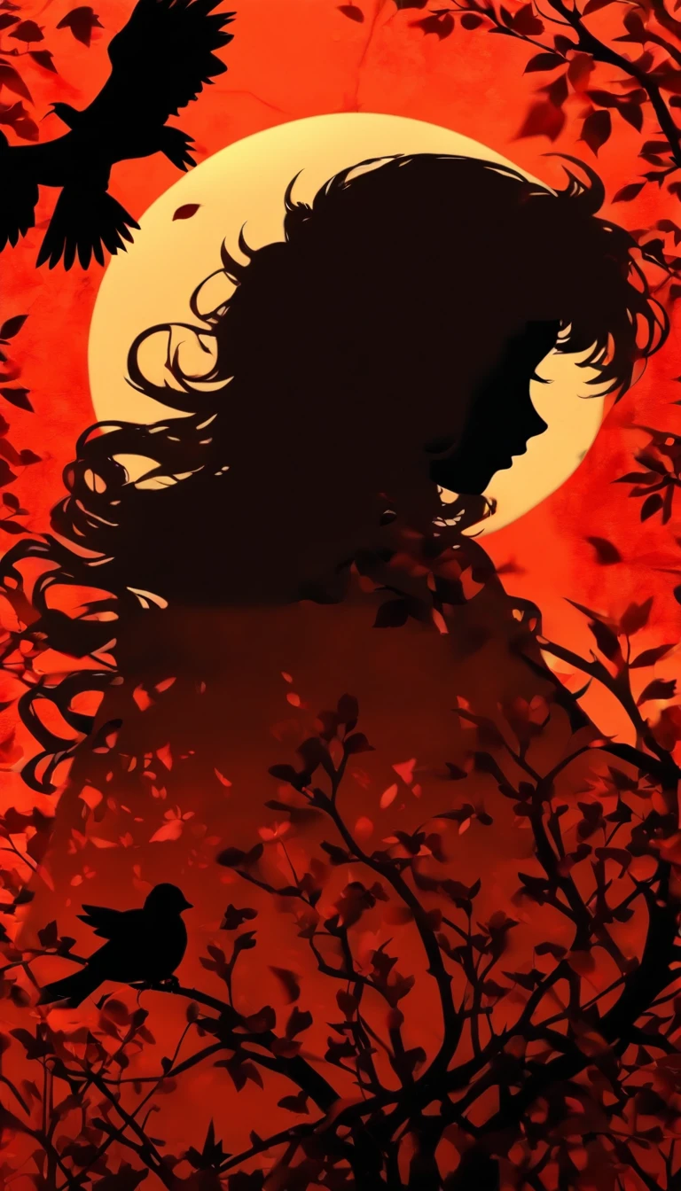(Silhouette Art,cutouts:1.6)
(((Paper cutting art,A world where only black exists:1.3)
(Cowboy Shot),1 girl,Solo,
(Kimono Girl,profile:1.2),white, Clear and beautiful face,Black cat at feet、Full Moon Behind
break
(Colored leaves、amarelo Red:6.1)
Textured glass background,