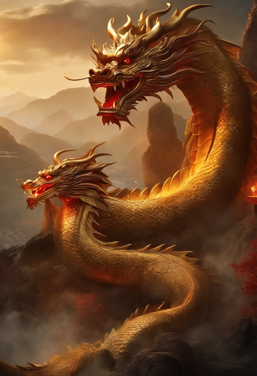 Dragon made of pure fire looking to the right, made of pure fire, facing to the right, close up, red dragon, dragons close to the viewer 