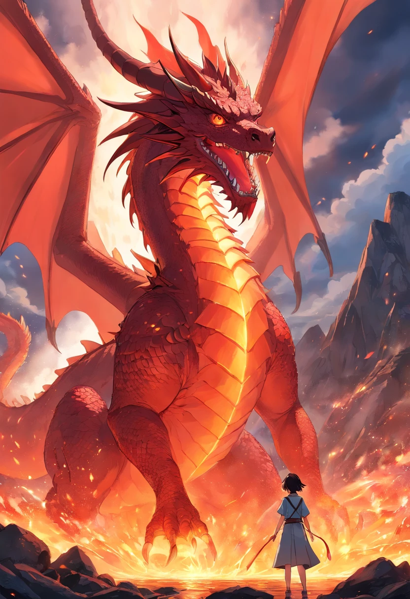 In the heart of a raging volcano, A magnificent vision unfolds. A majestic red dragon emerges from the burning depths, suas escamas cintilam com um calor intenso. The dragon's wings extend wide, projetando uma sombra sobre a lava derretida abaixo. Seus olhos, Brilhando como brasa, They exude a sense of power and wisdom. The intricate details of its scales and the sharpness of its claws are a testament to its strength and beauty. The flames that dance around your body create a mesmerizing display of light and color. This artwork captures the awe-inspiring presence of a red dragon in the middle of a volcanic eruption, uma verdadeira obra-prima que combina os elementos do mito e da natureza.  --ar 1:1--V 5.1