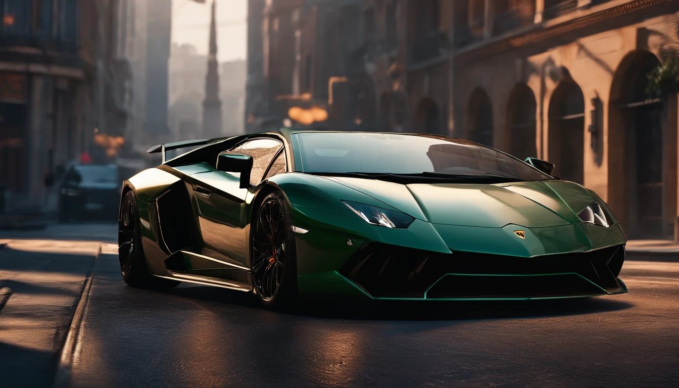 Close-up of a Lamborghini car parked on a city street, Wallpaper Mobile, Cinematic poster, phone wallpaper, Like the Matrix, Motivational posters,Black color Lamborghini cars, Money raining from the sky,Cinematic 4k wallpapers, 4K Wallpapers of Movies, Matrix LUT, poster for!!!, GTA V Poster Style, automotive photography, Cinematic matte illustration, Matt Digital Illustration, amazing wallpapers, matte painting movie poster, GTA loading screen art, mobile wallpaper