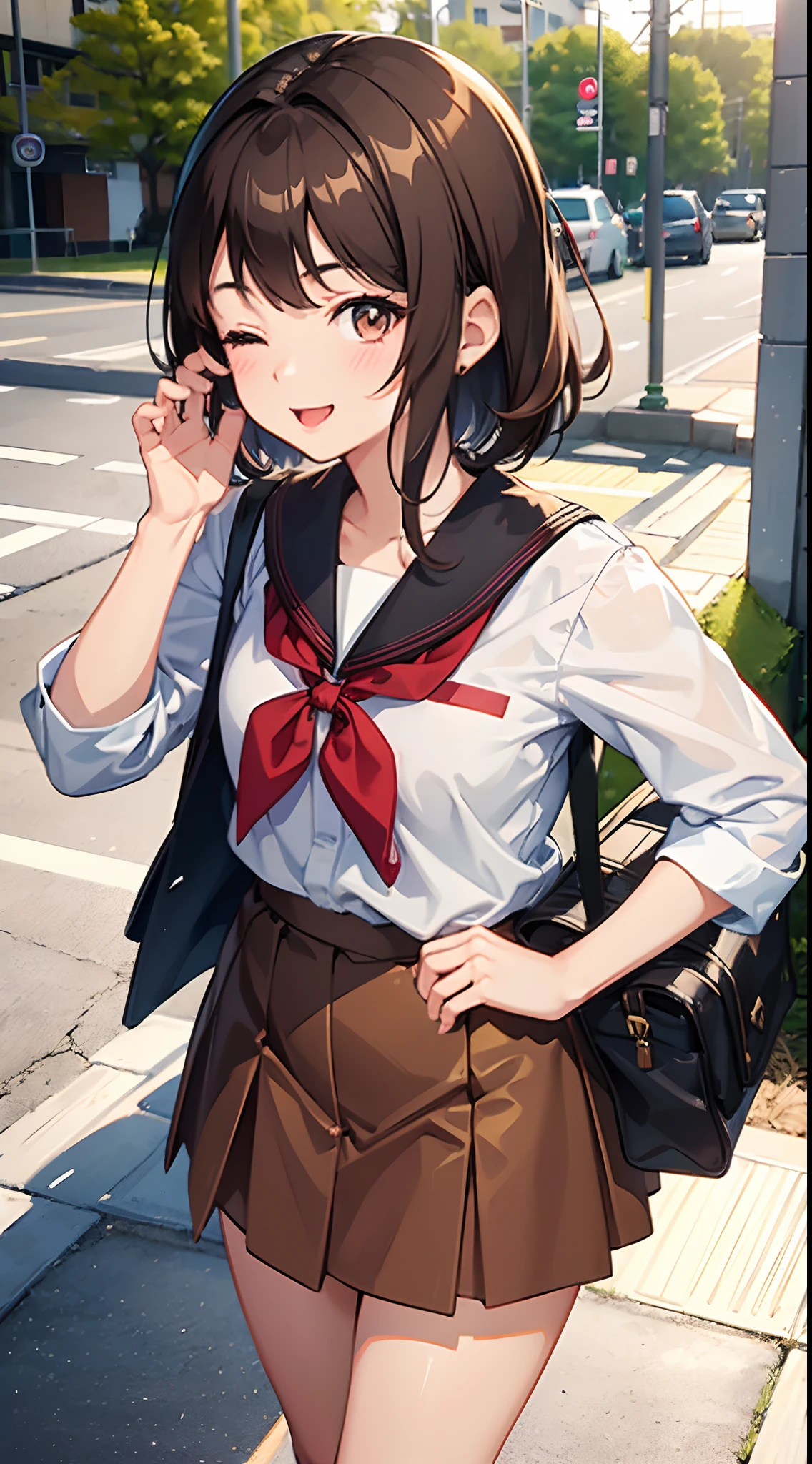 1girl in、A smile、The shirt、skirt by the、(small tits)Chilarism、Japan High School Student Uniform、serafuku、summer clothing、Squall Drenched Uniform、(Sheer Bra)、Upper body portrait、