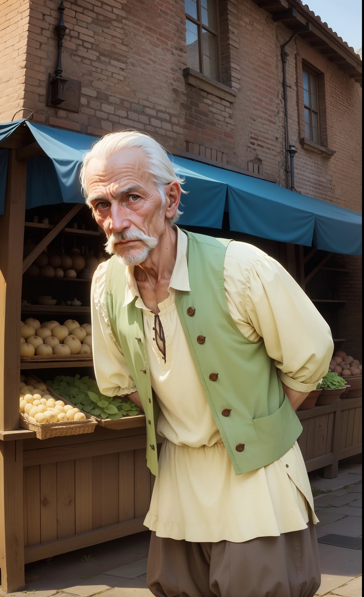 Old man, European, 16th century, renaissance, age of exploration, age of 50, thin ,delicate, passersby face, npc face, mediocre,Featureless, not impressive