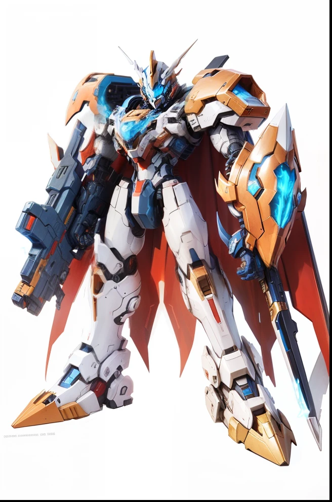 Zoid Digimom white male color blue and red weapons in hand concept art fantasy, Elemental fire, Skill power fire