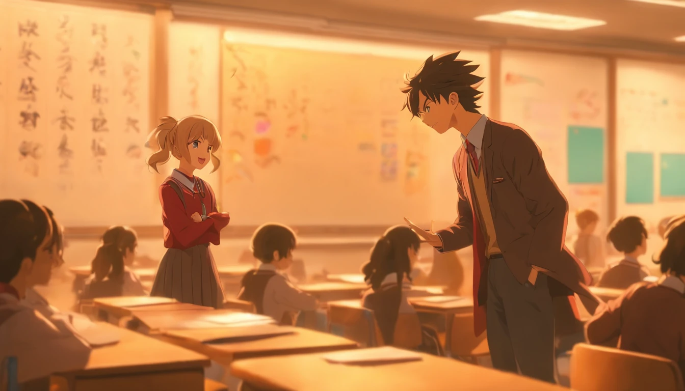 In the classroom，A teacher is lecturing a student