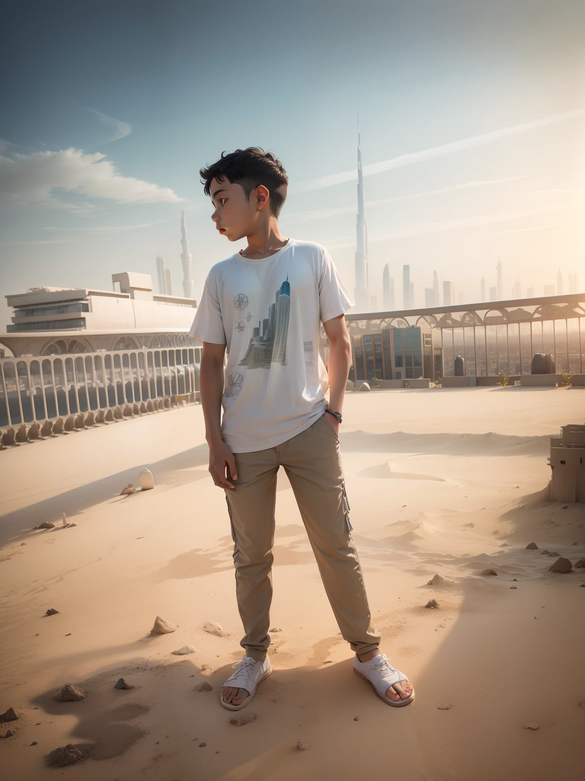 Change background behind the burjh Khalifa.Realstic boy,8kultrarralstic.