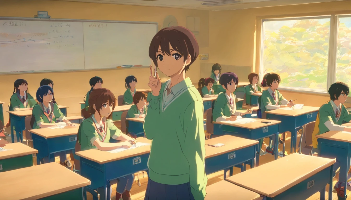 In the classroom,The teacher is lecturing the students