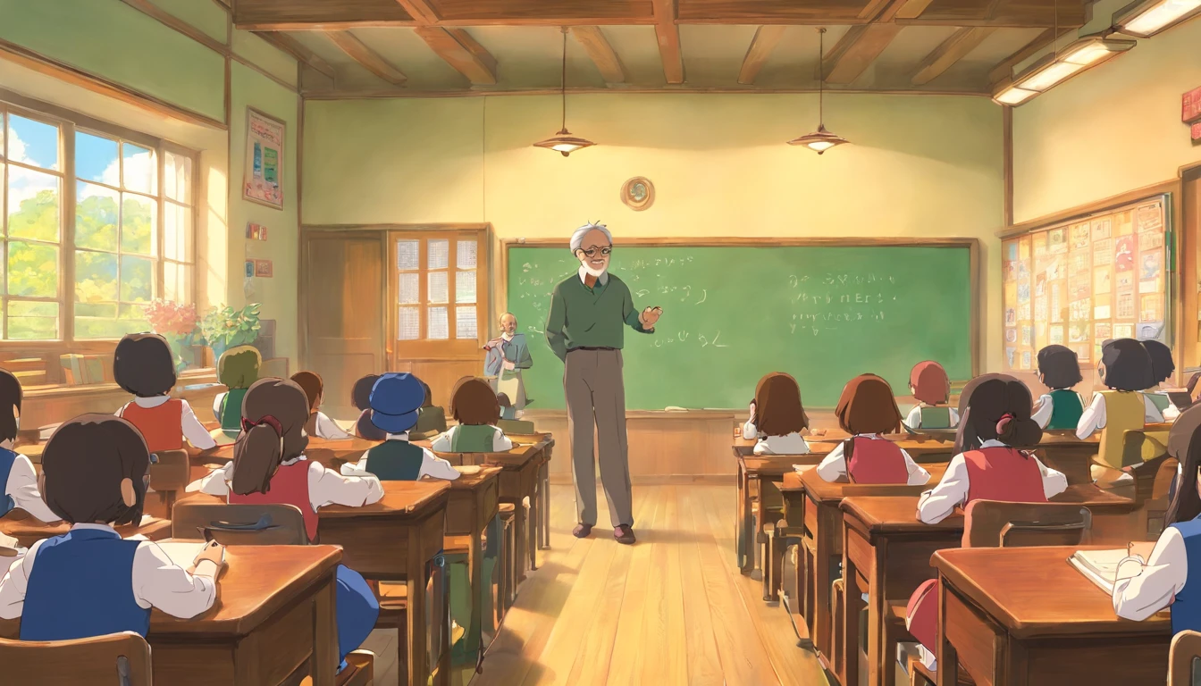 In the classroom,The teacher is lecturing the students