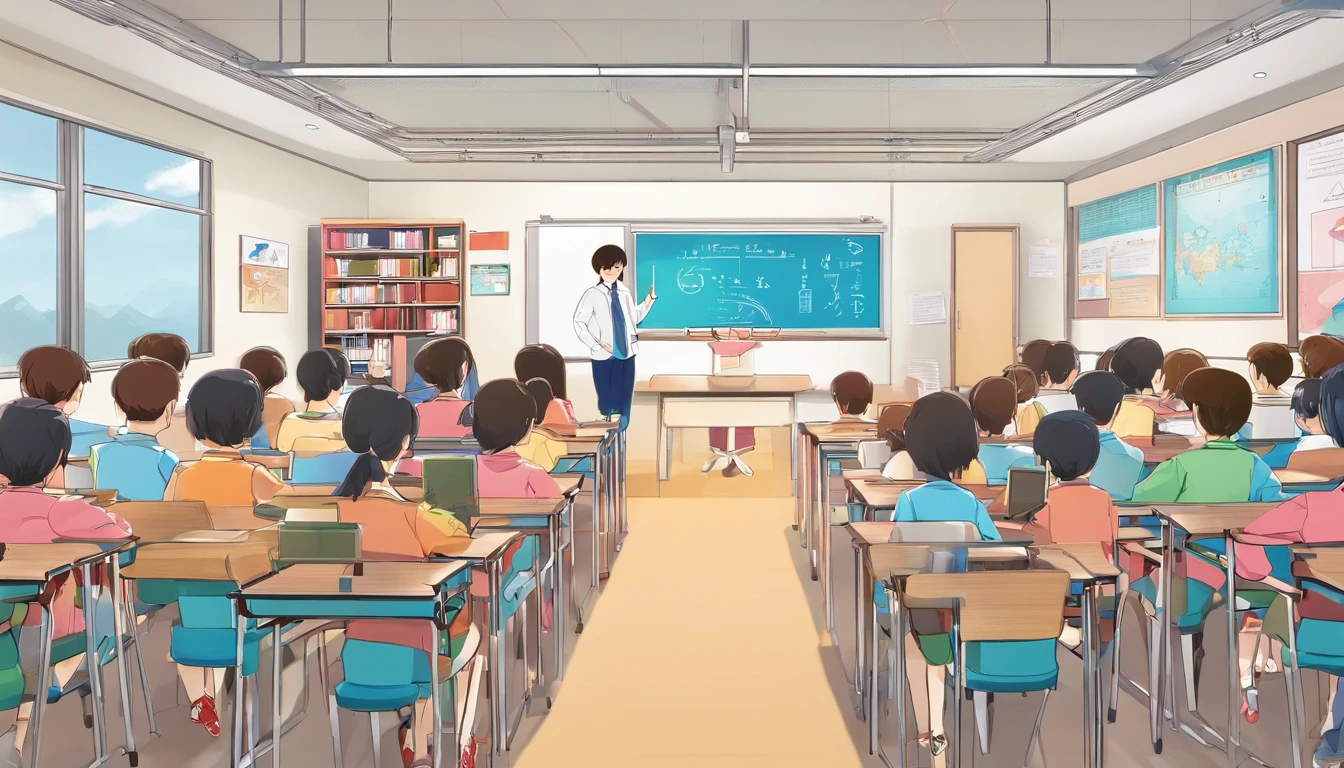 In the classroom,The teacher is lecturing the students