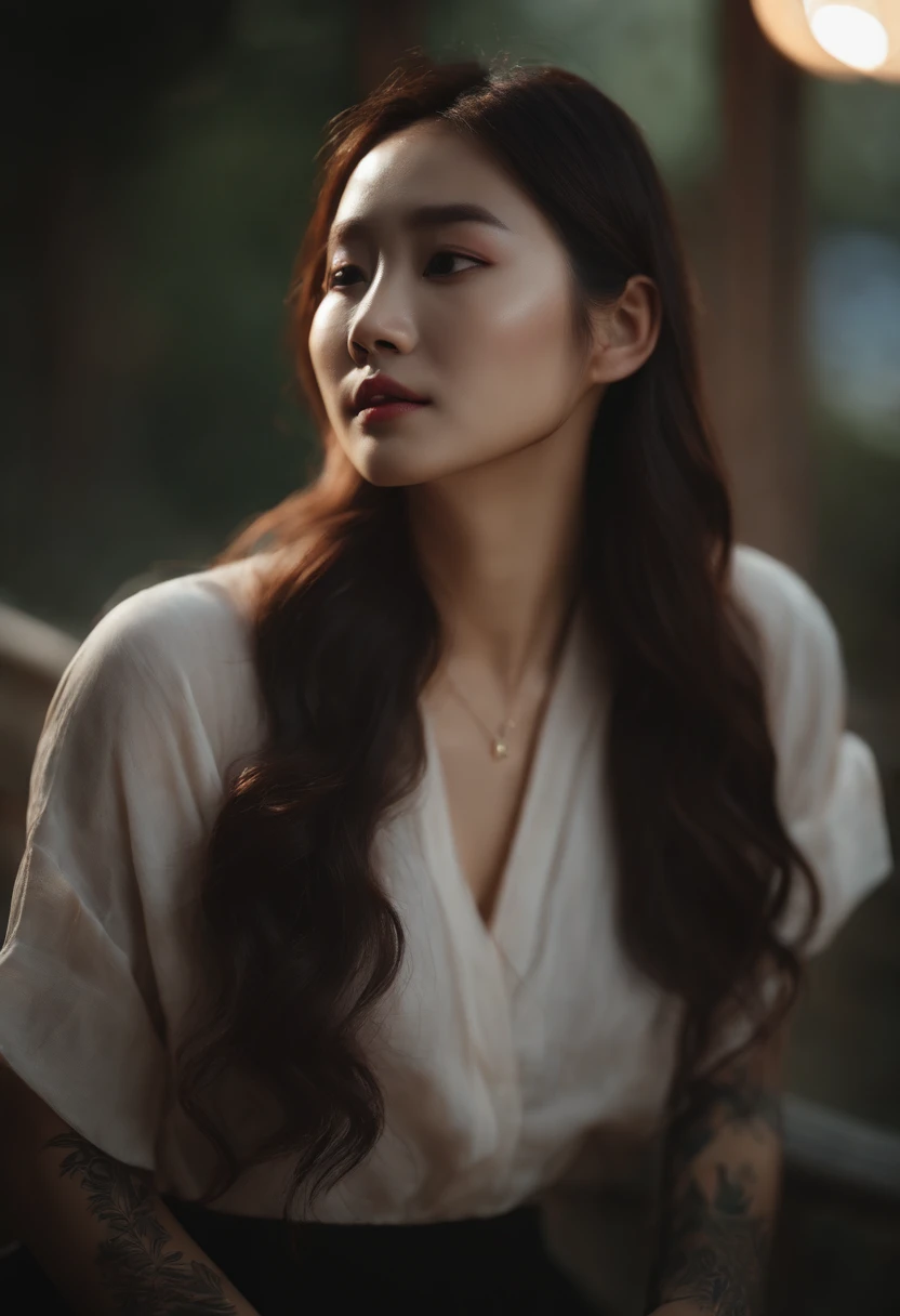 A beautiful Korean girl,Put on light makeup,Tattooed with,s the perfect face,CG,Cinematic lighting,incredibly detailed