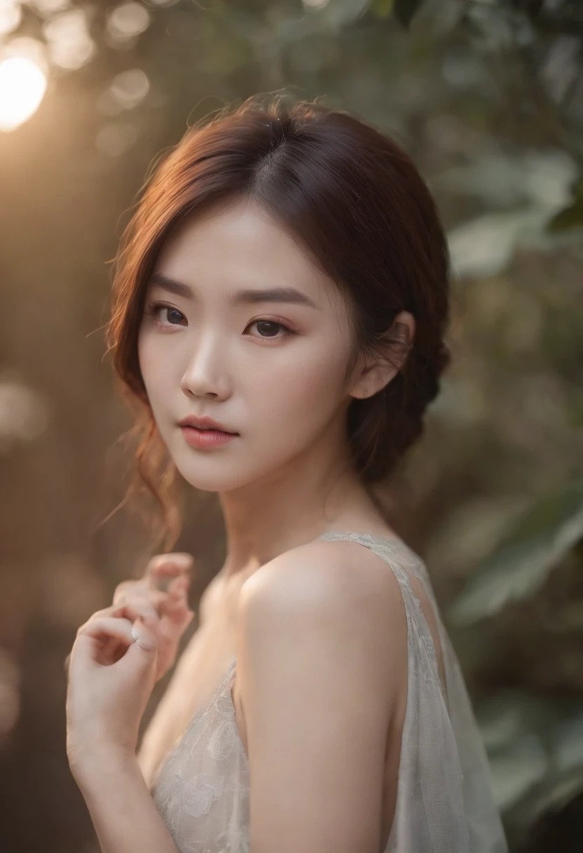 A beautiful Korean girl，Put on light makeup，Tattooed with，s the perfect face，CG，Cinematic lighting，incredibly detailed