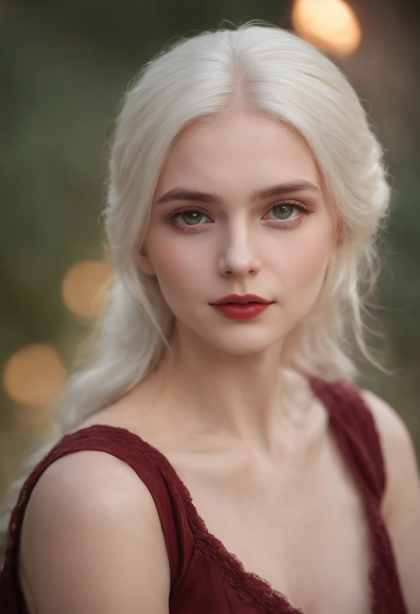 (((A deep reddish wound crosses her left cheek))) Fair complexion, Female about 19 years old, natural white hair, Distinctive green eyes, Wearing Kohl, slender and graceful, Beautiful, Candles in a medieval setting, ultra sharp focus, realistic shot, Medieval women's clothing, Notebook colors (scar:1.4)