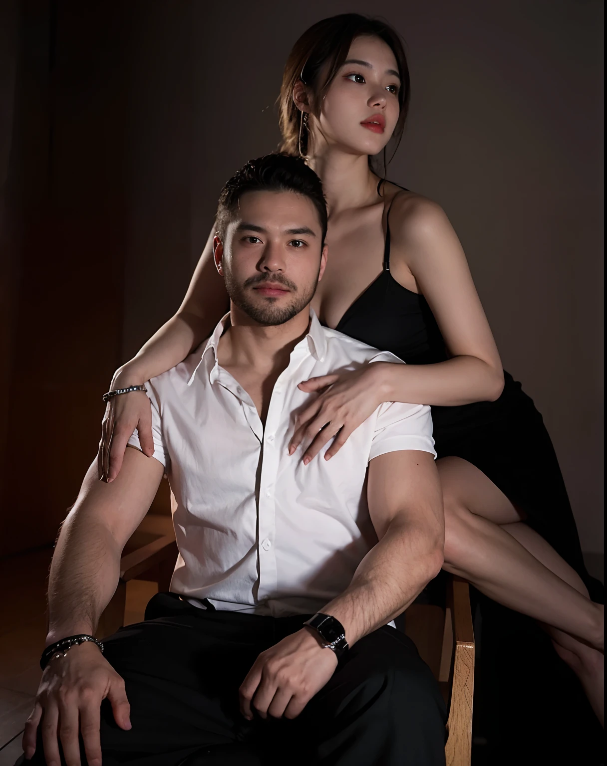 Boy and arabian woman. Wearing revealing abay