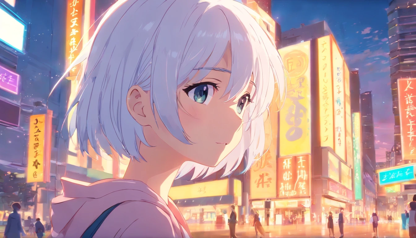 short white hair, blushing, embarrassment