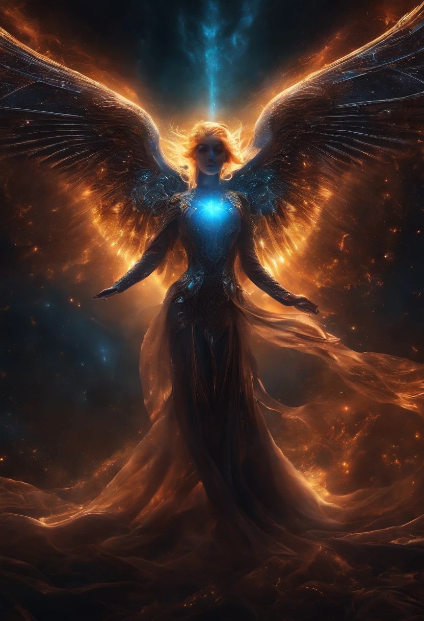 Fallen Angels of the Universe, radiant eyes, biomechanical, eery, creepy, nightmarish, Very bright colors, light Particle, bio luminescent, Musifer, Wallpaper Art, UHD Wallpapers